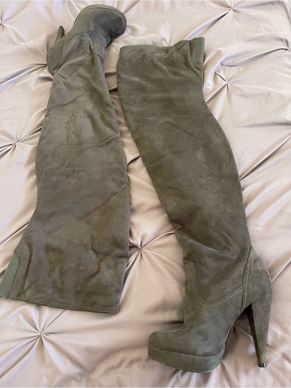 Olive Suede Over-the-Knee Platform Boots
